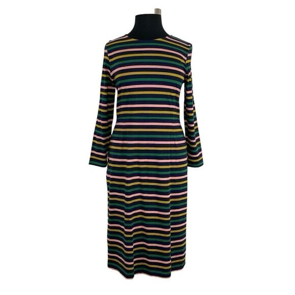 J. Crew 16 Navy Green Striped Sheath Dress Midi Long Sleeve Career Modest Office - Picture 5 of 9